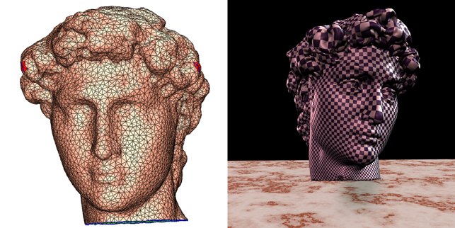 Two classical-style heads, one tessellated.